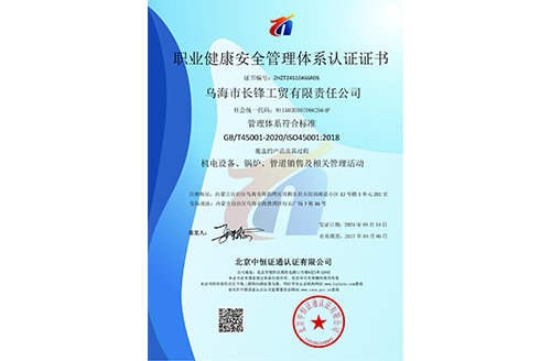 職業(yè)健康安全管理體系認證證書
